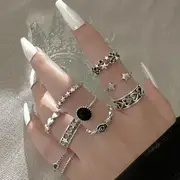 Set of 10: Star / Heart Alloy Open Ring (Various Designs) 5910601 - Set of 10 - Silver - One Size