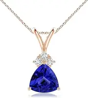 [Angara] Natural Trillion Tanzanite Solitaire Pendant Necklace with Trio Diamonds in 14ct Solid Gold for Women | December Birthstone Jewellery for Her