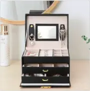 Jewellery Box With Mirror Girl 2 Drawer Organiser Ring Earring Storage Lock Case