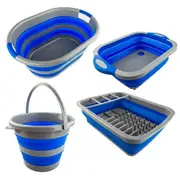 Adventure Kings Collapsible Sink + 10L Bucket + Laundry Basket + Dish Rack Camp