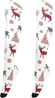[Caihoyu] Knee-High Socks Women Retro Style Extra Long Over Knee High Boot Stockings Over Knee Thigh Socks for Halloween Christmas Winter Snow Elk Red, Christmas Winter Snow Elk Red