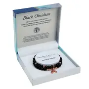Crystal Carvings by Bramble Bay Tree of Life Duo Bracelet Set Black Obsidian w Rose Gold