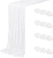 ACSUIT 4 Pack White Cheesecloth Table Runner 20 x 120 inch Gauze Table Runners 10 FT Long,Semi Sheer Boho Cheese Cloth Fabric Table Runner Bulk for Wedding,Party,Baby Shower,Bridal Shower Decoration