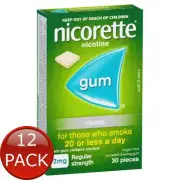 12 x Nicorette Gum Classic 2Mg 30Pk