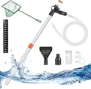 DACUAN Aquarium Gravel Cleaner, Fish Tank Cleaner Kit, Fish Tank Vacuum Cleaner Kit Tool with 2 Extendable Pipe, Glass Scraper, Water Flow Controller Clamp, Fish Net, for Water Changing, Sand Washing