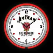 15" Jim Beam Bourbon Logo Sign Red Double Neon Clock Man Cave Garage Bar