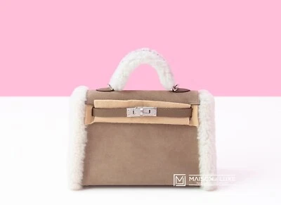 NEW HERMES "TEDDY" GRIS CAILLOU ETOUPE MINI KELLY PLUCH 20 BAG HANDBAG TOTE