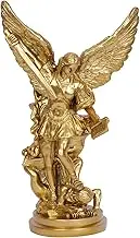 San Miguel Arcangel 12inch St Michael Statue - Defeated Lucifer Tramples Demon Resin Battle Angel Sculpture Collectible Religious Figurines Decor (Gold)