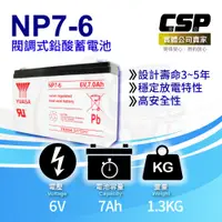 在飛比找PChome24h購物優惠-【CSP】YUASA湯淺NP7-6鉛酸電池6V7Ah 充電燈