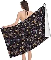 VPPUR Flower Hummingbirds Embroidery Print Camping Bath Towel 52 x 32 in Soft Highly Absorbent Quick Dry Towels for Bathroom
