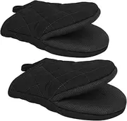 Mumoo Bear 1 Pair Short Oven Mitts, Heat Resistant Silicone Kitchen Mini Oven Mitts for 500 Degrees, Non-Slip Grip Surfaces and Hanging Loop Gloves, Baking Grilling Barbecue Microwave Machine Washable
