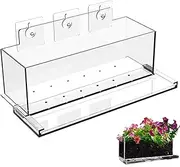 Window Planter Box, Clear Plastic Rectangle Plant Propagation Station with Self-Adhesive Window Vase for Home, Office, Balcony