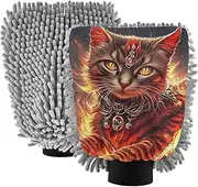 XYMZR Cat Scary Fire Absorbent Microfiber Car Wash Mitt, Funny Cute Anime Scratch Free for Cars Cleaning, Home Cleaning Mitts, 2 Pack, 10.24” L x 7.09” W