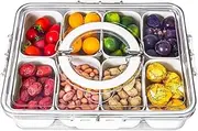 DACUAN Divided Serving Tray with Lid and Handle, Snackle Box, 8-Compartment Snack Box, Charcuterie Container, Portable Snack Platters, Clear Organizer for Fruits, Nuts, Snacks,Party, Entertaining