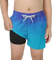 [American Trends] Boys Swim Trunks with Compression Liner Swim Shorts Quick Dry Swimsuit Swimwear Bathing Suit Kids Youth Short