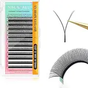 NAGARAKU YY Eyelash Extensions Supplies Y Lash Premade 4D Easy Fan Russian Volume Cluster Faux Mink Matte 12 rows Pre Fanned Wispies Crisscross Eye Lashes(0.07mm D Curl 8-15mm Mix Tray)