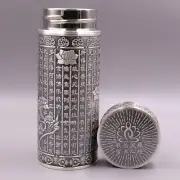 Fine Silver Pure 999 Vacuum Cup Sutra Lotus Insulated Water Bottle Tea Cup Gift