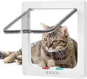 Roxanex Cat Door Security Pet Sliding Door with 4 Way Lock, Weatherproof Cat Flap for Indoor and Outdoor Door, Window, Wall (White, L, 2cm Thick)