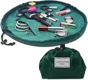 Lay-n-Go Cosmo Drawstring Cosmetic & Makeup Bag Organizer - Portable Drawstring Makeup Bag w/Zipper Pocket, Makeup Loops & More - Durable, Machine Washable Toiletry Bag for Travel (20", Evergreen)