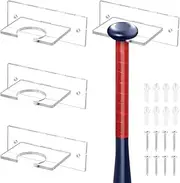 AHANDMAKER 4 Sets Acrylic Baseball Bat Wall Mount Holder, Sturdy Acrylic Bat Hanger Clear Baseball Bat Display Rack Baseball Bat Hanger Wall Baseball Bat Bracket Softball Holder with Screws