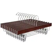 10 Pack Retro Wooden Pants Hangers with Clips Walnut Wood Skirt Hangers Trous...