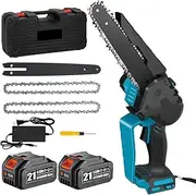 Cordless Mini Chainsaw, 8 inch Brushless Electric Chainsaw with 2 Chains & 1 Guide Plates, 2 X 4.0Ah Battery Powerd Portable Chainsaw, Using for Wood Cutting, Garden Pruning