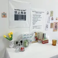 在飛比找樂天市場購物網優惠-ins風簡約背景布 趣味文字禁止熬夜小掛布宿舍臥室床頭墻布裝