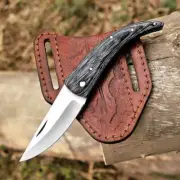 Handmade J2 Steel Folding Knife With Beautiful Leather Sheath - Gift For Him He