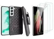 for SAMSUNG GALAXY S22 PLUS BELT CLIP CASE AND 3 PACK SCREEN PROTECTOR SWIVEL