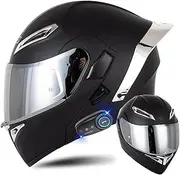 Full Face Helmet Bluetooth Modular Motorcycle Helmet with Tail Built-in Mp3 Integrated DOT Approved Flip Up Front Helmets Dual Anti-Fog Visors for Adults Men Women 55-64CM
