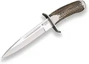 Survival Knife CC32 Chamoís Joker, with Deer Horn Handle and 18 cm MOVA Blade, Leather Sheath, 260 Grams Weight, Fishing, Hiking, Camping and Hiking Tools.