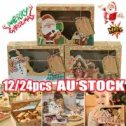 12/24pcs Christmas Candy Cookie Boxes Bakery Gift Boxes Cupcake Muffin Cake Box~
