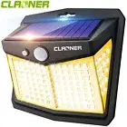 CLAONER Solar PIR Motion Sensor Light 128 LED Outdoor Garden Security Wall Lamp