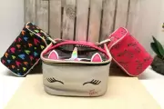 Betsey Johnson Unicorn 3-piece Cosmetic Cases Silver Train case Travel NWT