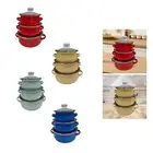 3Pcs Enamel Stock Pots Household Cookware Saucepan Multi Use Flat Bottom Kitchen