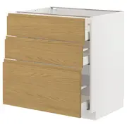 METOD / MAXIMERA base cabinet with 3 drawers, white/Voxtorp oak effect, 80x60x80 cm