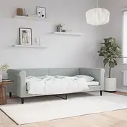 Day Bed Without Mattress, Light Grey Velvet, 90x190 cm, Sturdy Metal and Wood Frame, Modern Sofa Bed with Padded Backrest and Armrests, Comfortable Seating, Ideal for Bedroom or Living Room