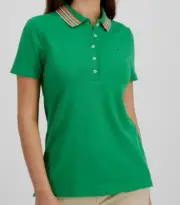 Tommy Hilfiger Women Green Tipping Solid Polo Top Size M