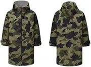 [ZONADA] Adult/Teen Unisex Deck Coat Swimming Parka Coat Water Proof Wind Proof Thick Fleece inside Hooded Cloak Long Sleeve (Green-camouflage-Small)