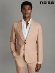 Reiss Pink Kin Single-Breasted Linen Suit Blazer Slim Fit (547008) | $610