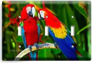 COLORFUL TROPICAL MACAW PARROTS TRIPLE LIGHT SWITCH WALL PLATE COVER HOME DECOR