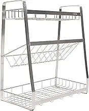 Spice Storage Jar Stand Holder, 3 Layers Silver Stainless Steel Seasoning Rack Organizer Spice Rack for Household Cabinet