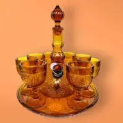 1960s amber glass tiara genie set smoking pipe made is USA by Indiana glass