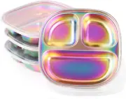 Stainless Steel Kids Plates 4 Packs, Portion Control Divided Plate with Lids, No
