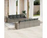 Garden Sofa Set with Cushions Modular Grey PE Rattan Outdoor Furniture