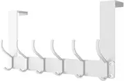 [Feilifan] Over The Door Hook Hanger, Folding Door Towel Rack with 6 Double-Layer Coat Hooks for Hanging Clothes Towels Coats Backpack Hat Over Door Hanger for Bathroom Bedroom, White