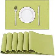 Smarcute Linen Placemats for Dining Table, Set of 6 Spill-Proof Waterproof Table Mats for Kitchen Washable Solid Table Mats Heat Resistant for Indoor Outdoor, Lemon, 46X30cm