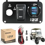 10L0L Golf Cart EZGO Key Switch Console Panel,Include DC 9V-48V 3.1A Fast Charge Dual USB Charger Sockets & Digital Voltmeter & Forward Reverse Switch,Fits EZGO TXT & Medalist PDS