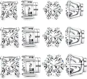 [Sanfenly] 6 Pairs Stainless Steel Magnetic Stud Earrings for Men Women Non-piercing Cubic Zirconia Hypoallergenic Mens Magnetic Earrings 6mm/7mm/8mm
