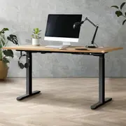 Oikiture 150cm Electric Standing Desk Dual Motor Black Frame OAK Desktop